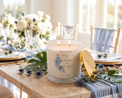 Personalised Large Double Wick Wedding Candle Gift With Tropical Heart personalised Candle Lights ukgiftstoreonline