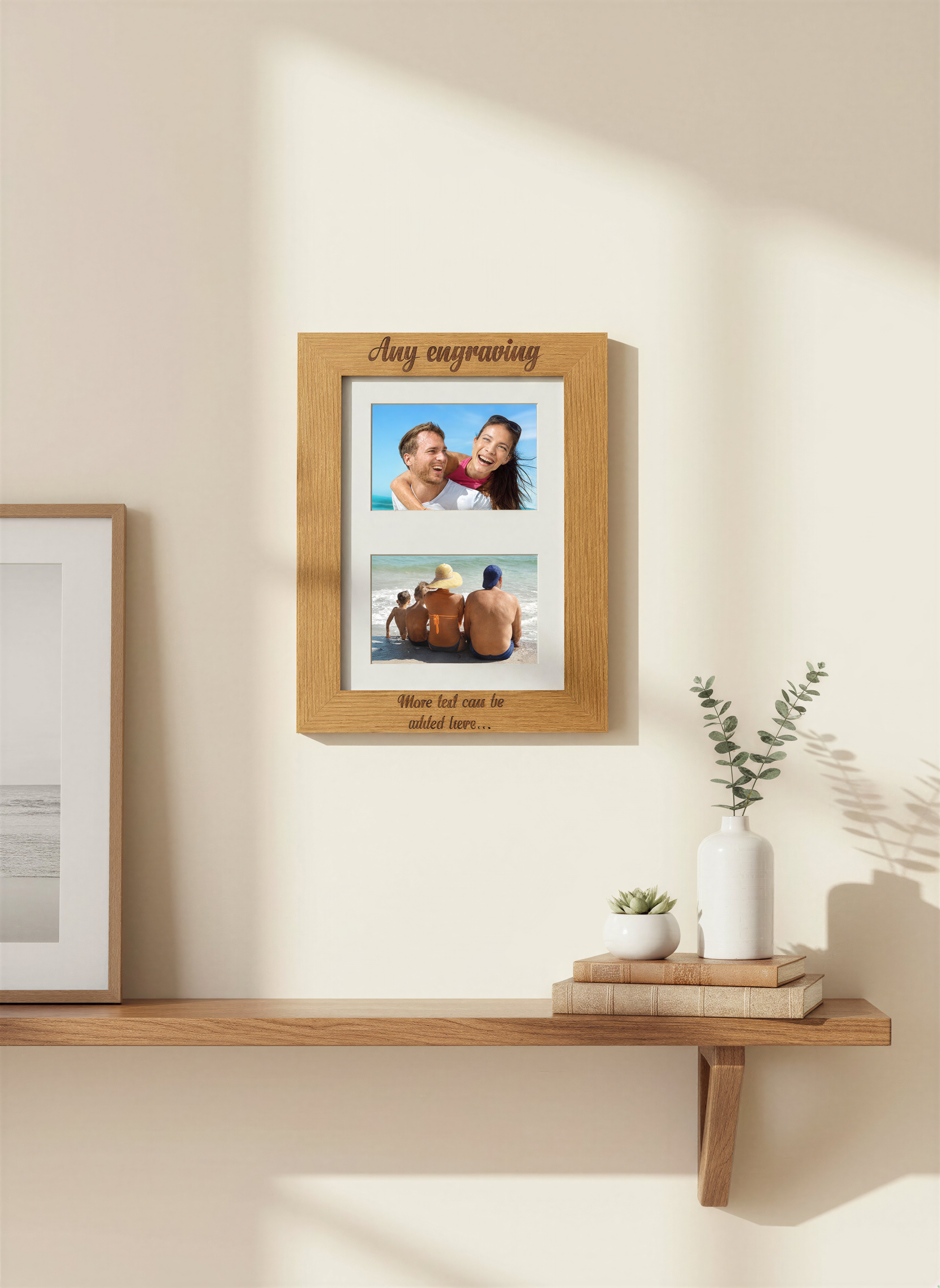 Personalised Engraved Double Wooden Photo Frame Gift Cursive Text personalised photo frames ukgiftstoreonline