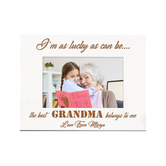 Personalised Best Grandma Belongs To Me White Wooden Photo Frame Gift