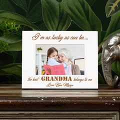 Personalised Best Grandma Belongs To Me White Wooden Photo Frame Gift