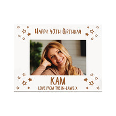 Any Age Personalised White Wood Birthday Photo Frame Gift Stars Design