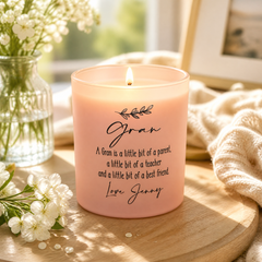 Personalised Jar Candle, Pink Frosted Glass Sentiment Gift For Gran personalised Candle Lights ukgiftstoreonline