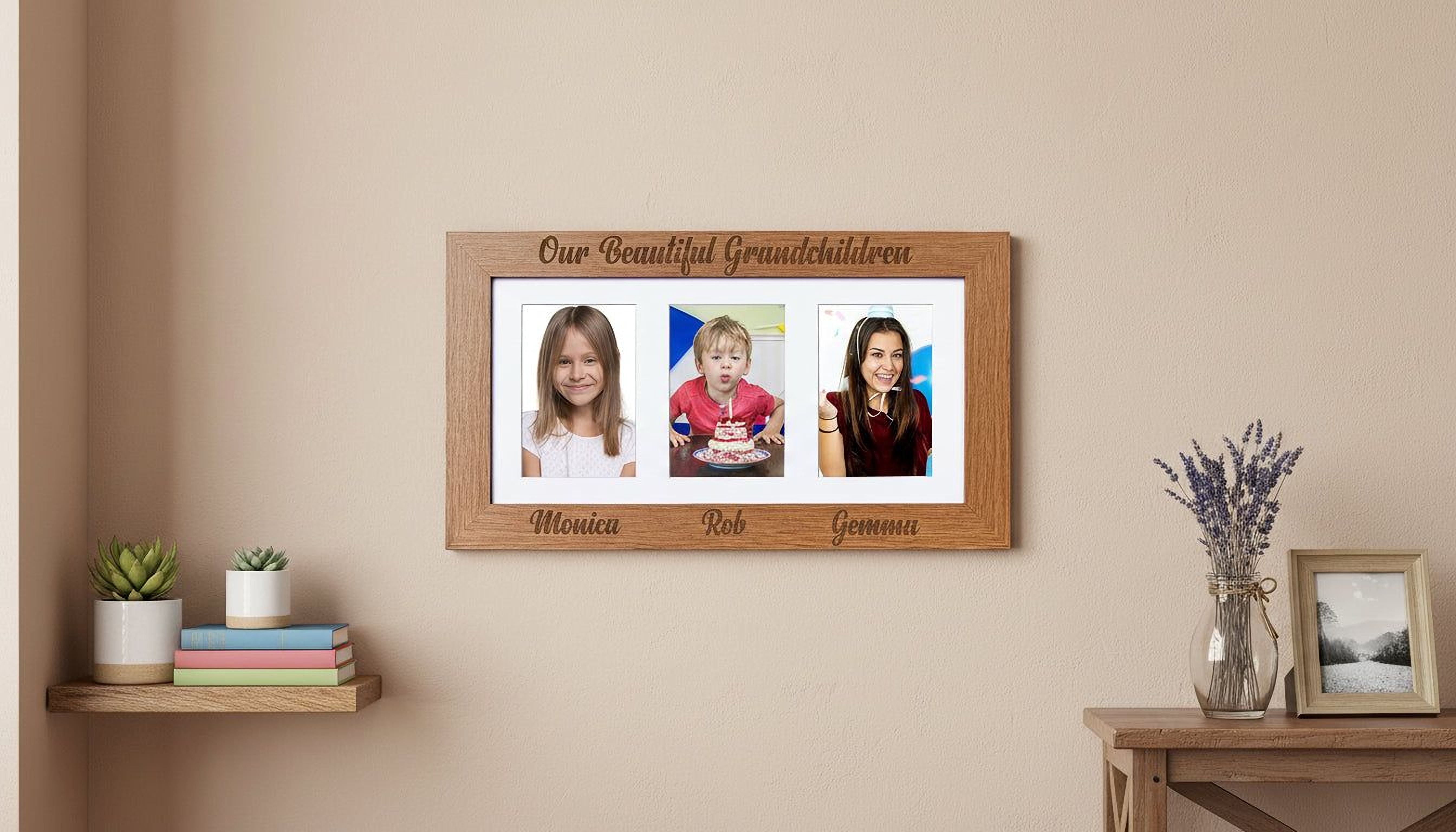 Grandchildren Personalised Triple Engraved Wooden picture photo frame 6"x4" Grandchildren Photo Frame ukgiftstoreonline