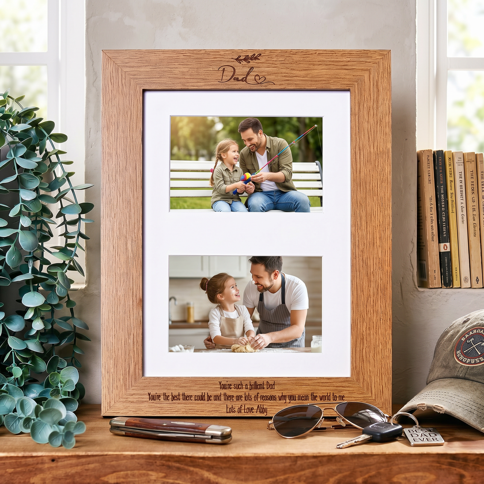 Personalised Dad Double Photo Picture Frame With Leaf Landscape Daddy Photo Frame ukgiftstoreonline
