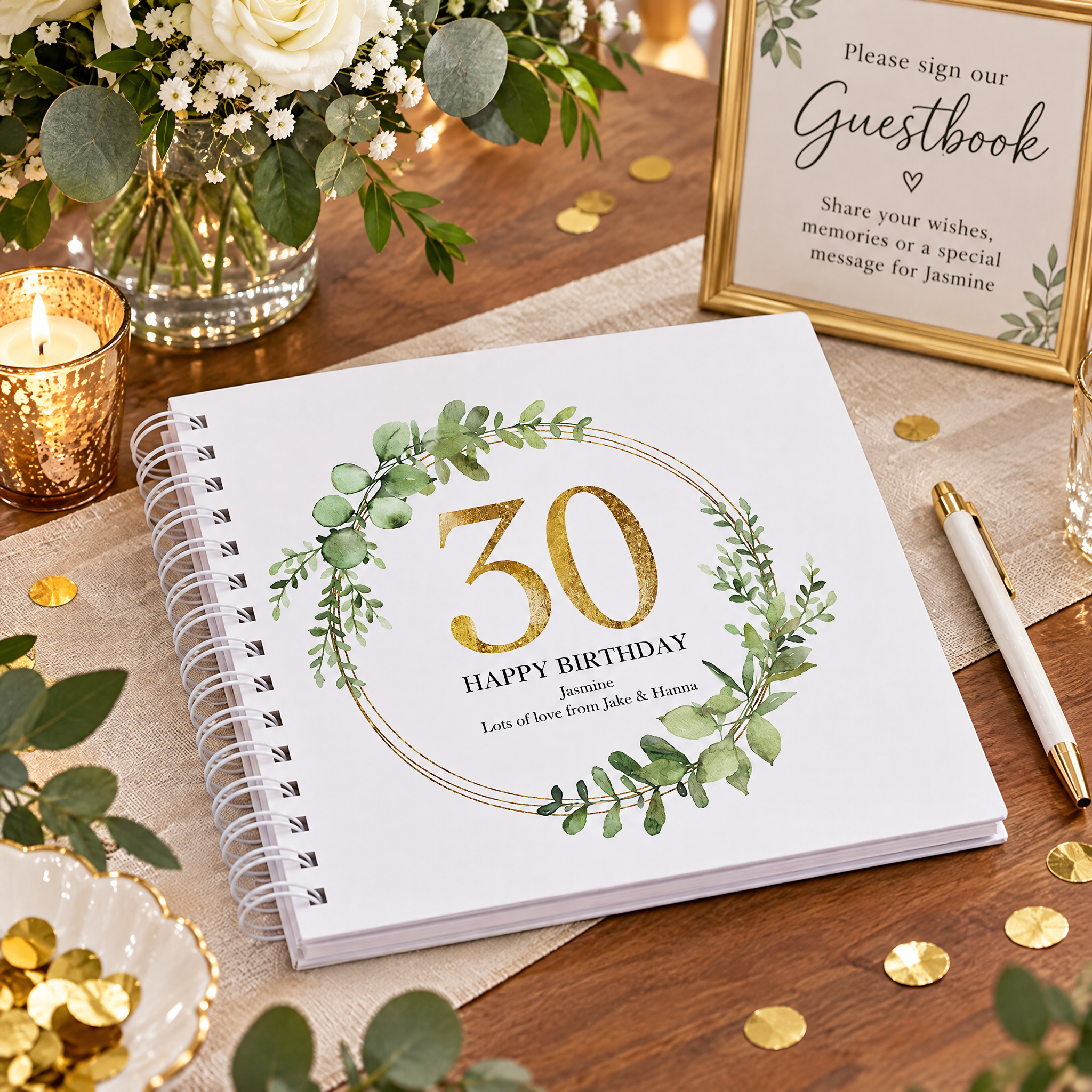 Personalised 30th Birthday Gift for her Scrapbook Photo Album Gold Wreath Design Scrapbook ukgiftstoreonline