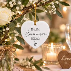 Personalised Wedding Keepsake, Mr & Mrs Porcelain Heart, 7.5Cm ukgiftstoreonline
