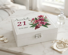 Personalised Beautiful 21st Birthday Jewellery Box Orchid Flower Design Special Birthday Gift Personalised Jewellery Box ukgiftstoreonline