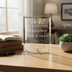 Personalised Engraved Elegant Glass Plaque Engagement Gift