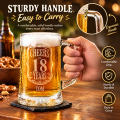 Cheers to 18 Years Birthday Gift Personalised Engraved Glass Beer Tankard personalised beer glass tankard ukgiftstoreonline