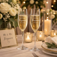 Personalised Engraved Wedding Champagne Glasses Set With Ring Emblem Personalised Champagne Glasses ukgiftstoreonline
