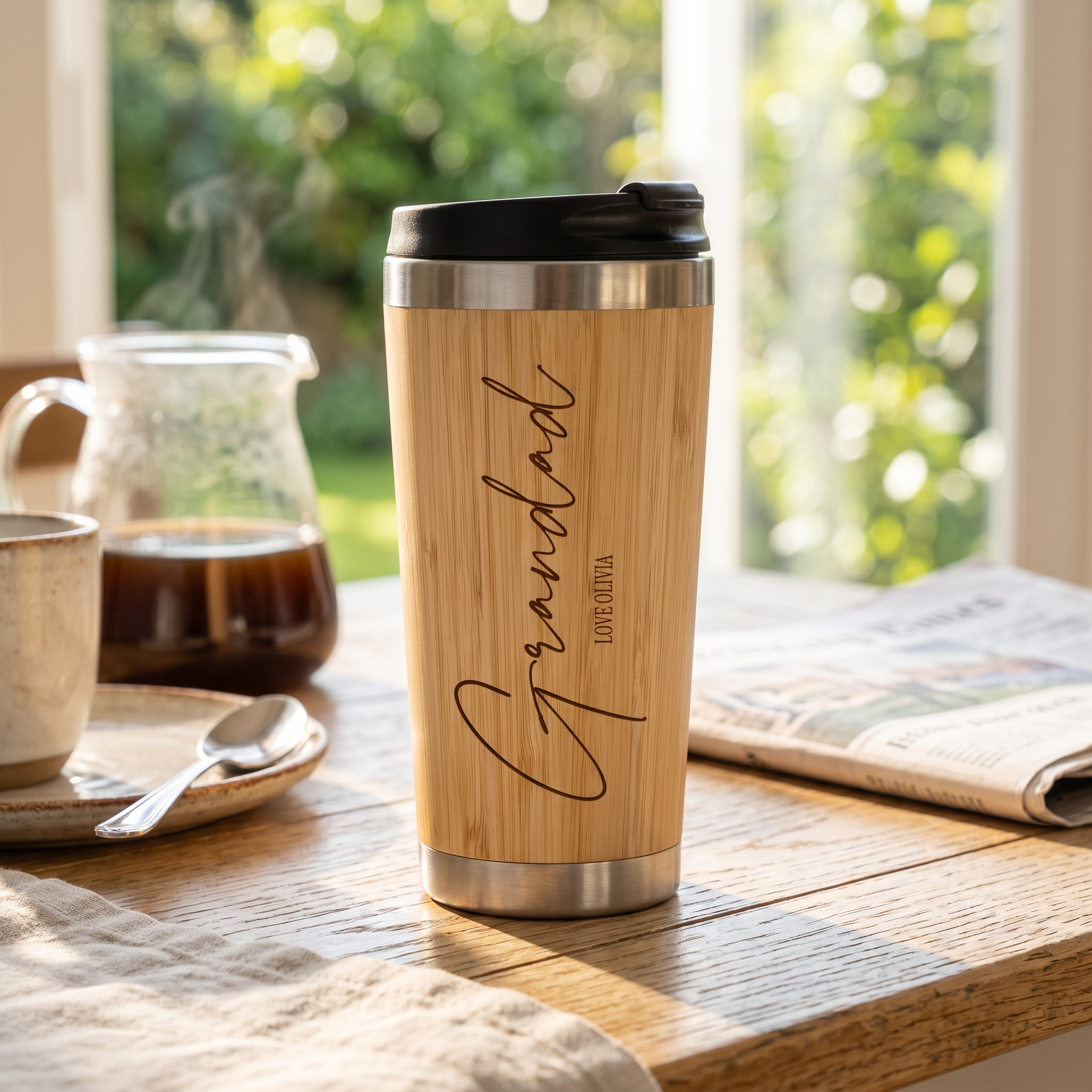 Personalised Bamboo Insulated Grandad Travel Mug Gift Personalised Mugs ukgiftstoreonline