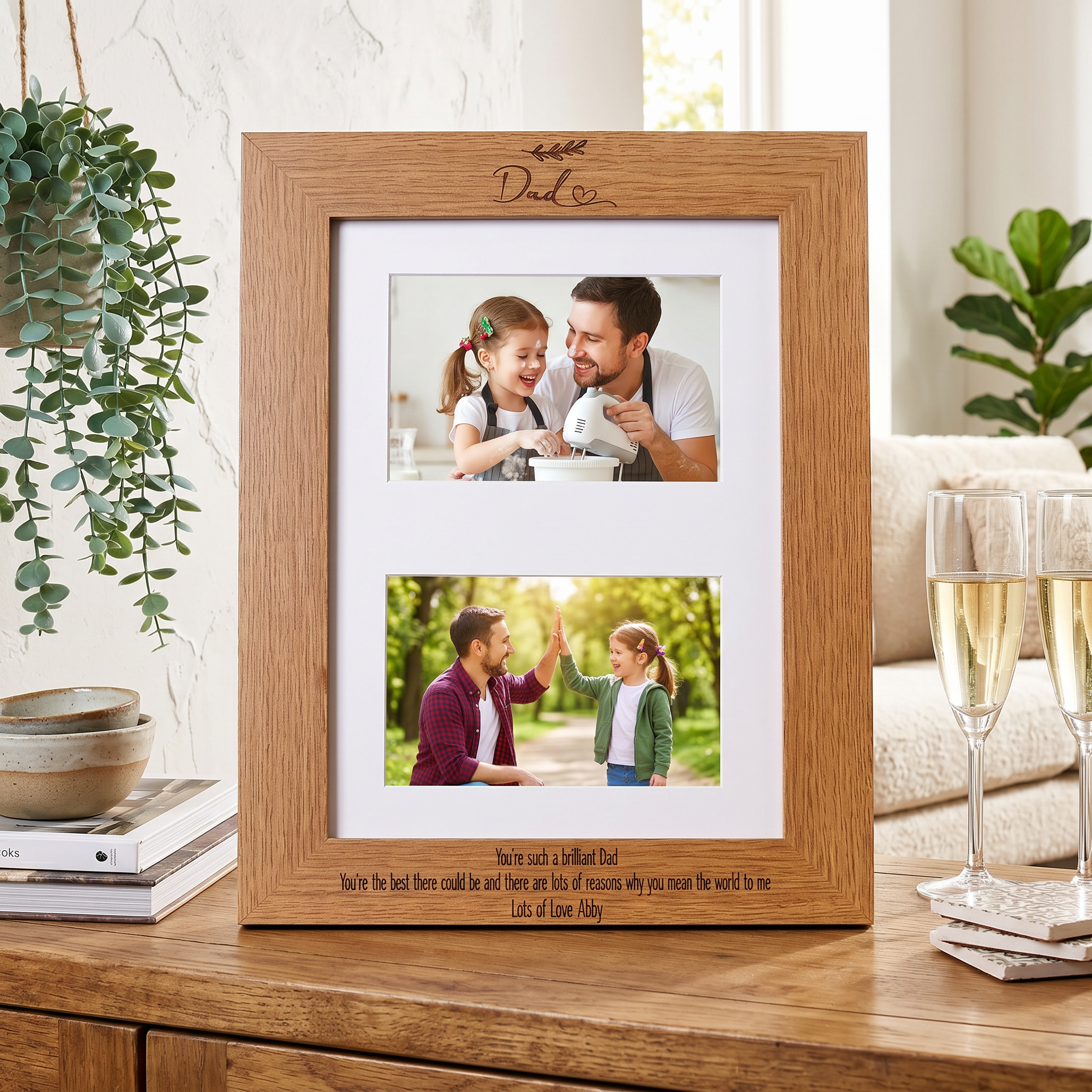 Personalised Dad Double Photo Picture Frame With Leaf Landscape Daddy Photo Frame ukgiftstoreonline