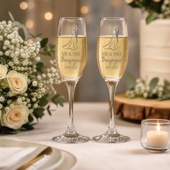 Personalised Wedding Champagne Glasses, Engraved Couple Name Set Personalised Champagne Glasses ukgiftstoreonline