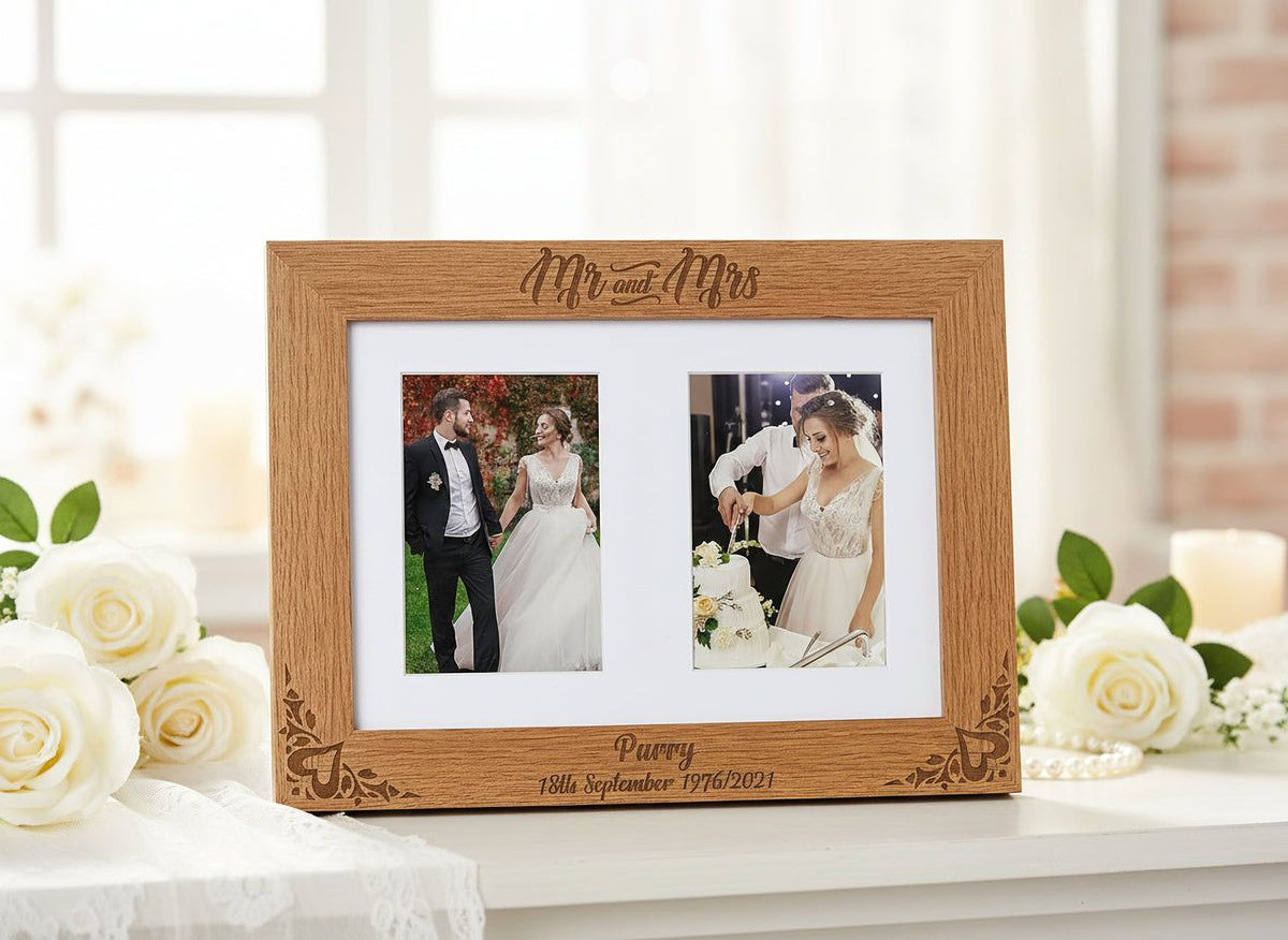 Personalised Mr and Mrs Wedding Double Engraved Wooden Photo Frame Gift wedding photo frame ukgiftstoreonline