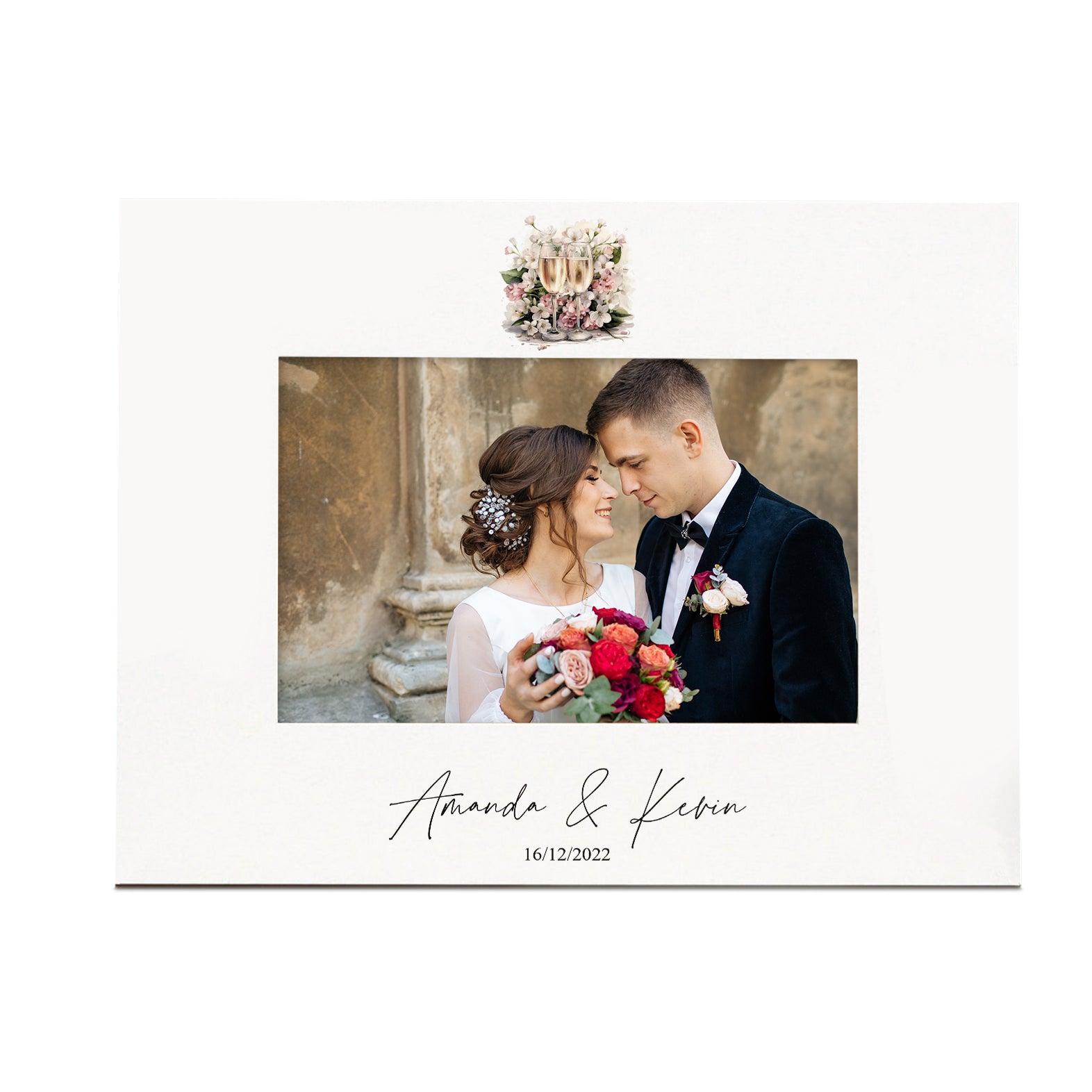 Personalised Wedding Day Photo Picture Frame With Champagne Flutes