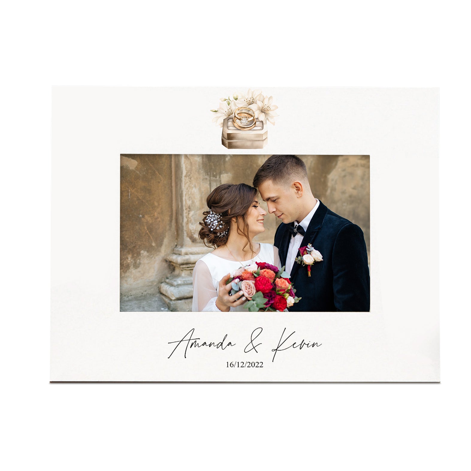 Personalised Wedding Day Photo Picture Frame With Floral Ring Box