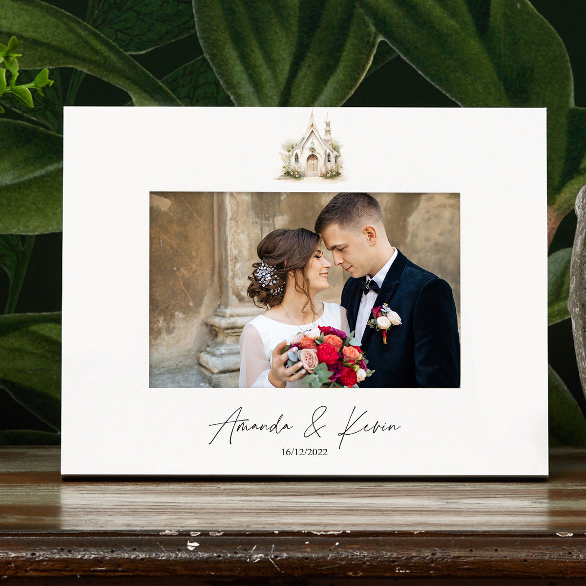 Personalised Wedding Day Photo Picture Frame With Chapel