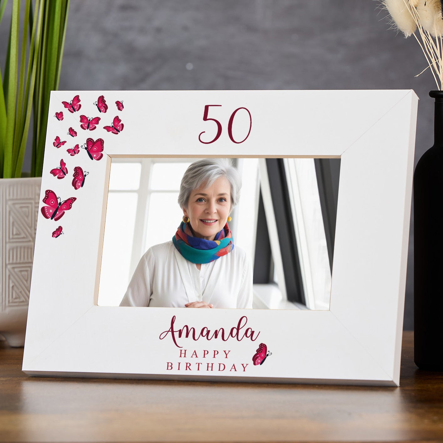 Personalised Any age Birthday White Photo Frame Gift With Butterflies 16th, 18th, 21st, 30th, 40th, 50th, 60th, 70th, 80th