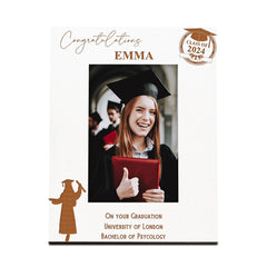 Personalised Female Graduation White Wooden Engraved Photo Frame Gift
