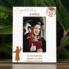 Personalised Female Graduation White Wooden Engraved Photo Frame Gift