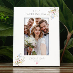 Personalised White Wedding Photo Picture Frame Gift With Delicate Flowers Photo Frame ukgiftstoreonline Portrait
