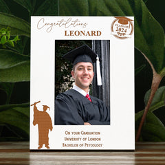 Personalised Male Graduation White Wooden Engraved Photo Frame Gift