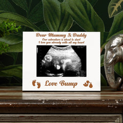 White Engraved Mummy and Daddy Baby Scan Photo Frame Gift