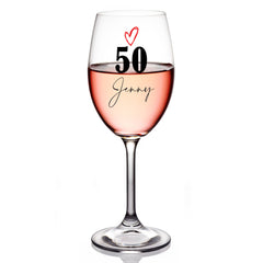Personalised 50th Birthday Wine Glass Gift For Her With Love Heart