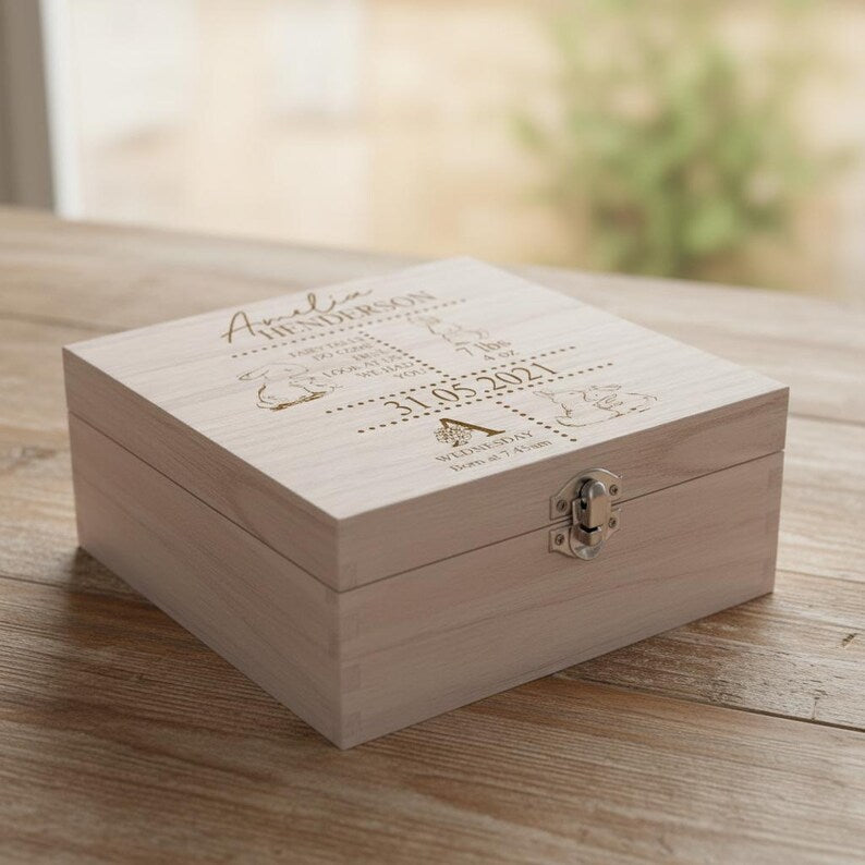 Personalised baby Wooden Memory Box Gift With birth Details