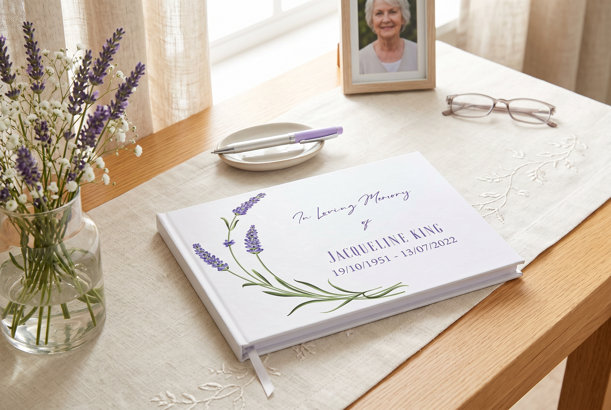 Personalised Memory Funeral Book Remembrance Guest Book With Lavender Hard Cover 80 Pages Guest Book ukgiftstoreonline