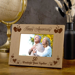 Happy 50th Anniversary Wooden Photo Frame Gift Anniversary Photo Frame ukgiftstoreonline