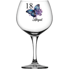 Personalised 18th Birthday Butterfly Cocktail Gin Glass Gift for Her