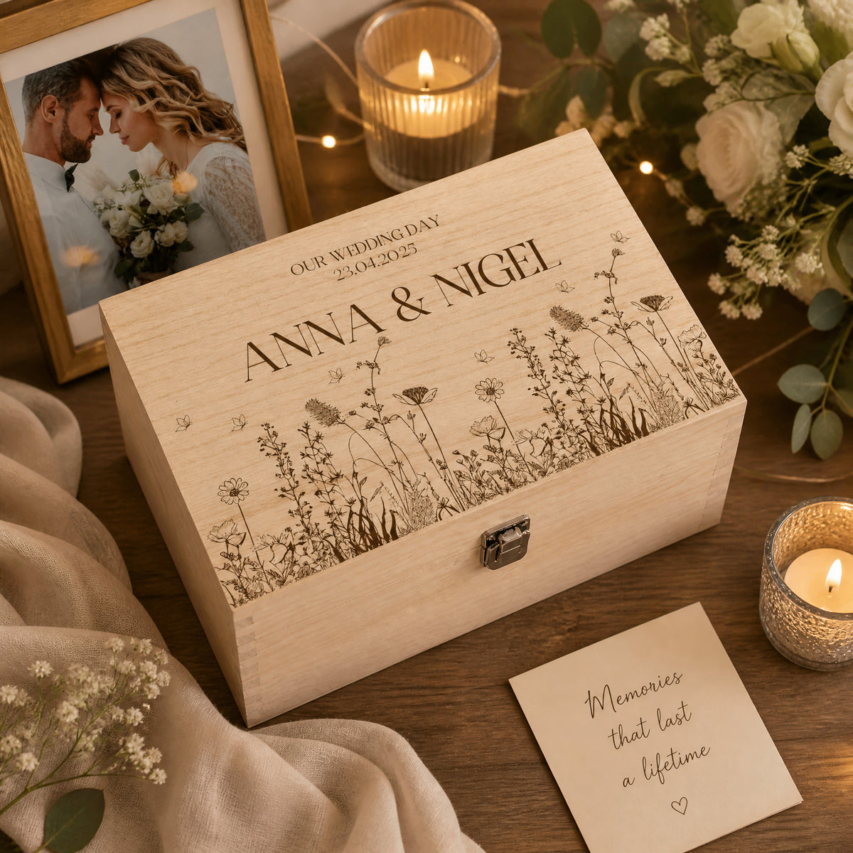 Personalised Wedding Memory Keepsake Box Gift With Wildflower Design Keepsake Memory Box ukgiftstoreonline Large