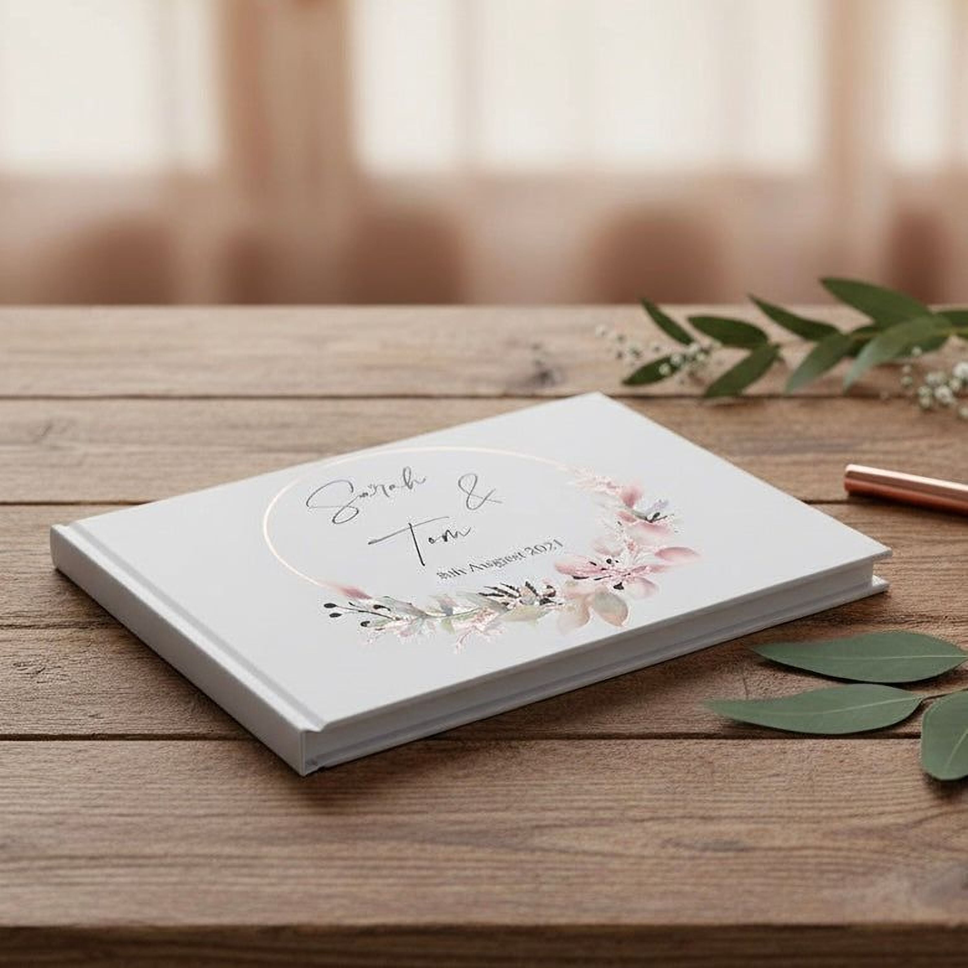 Personalised Floral Wreath Wedding Lined Guest Book Hard Cover 80 Pages Guest Book ukgiftstoreonline