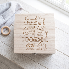 Personalised baby Memory Box Gift With birth Details Dinosaur Design Personalised baby gifts ukgiftstoreonline