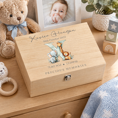 Personalised Wooden Baby Memory Keepsake Box With Animal Alphabet Keepsake Memory Box ukgiftstoreonline