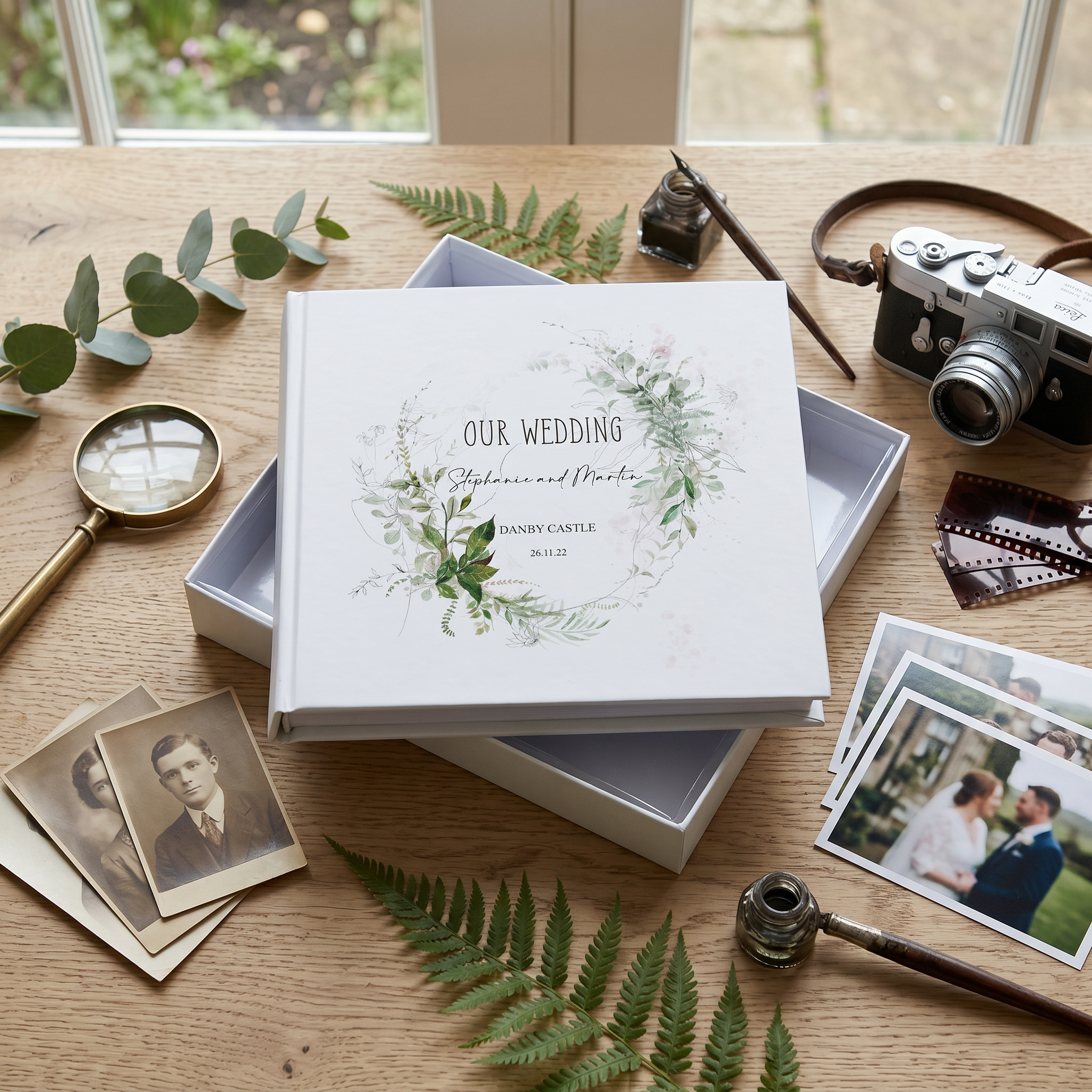 Personalised Wedding Photo album Gift With Botanical Design personalised photo album ukgiftstoreonline