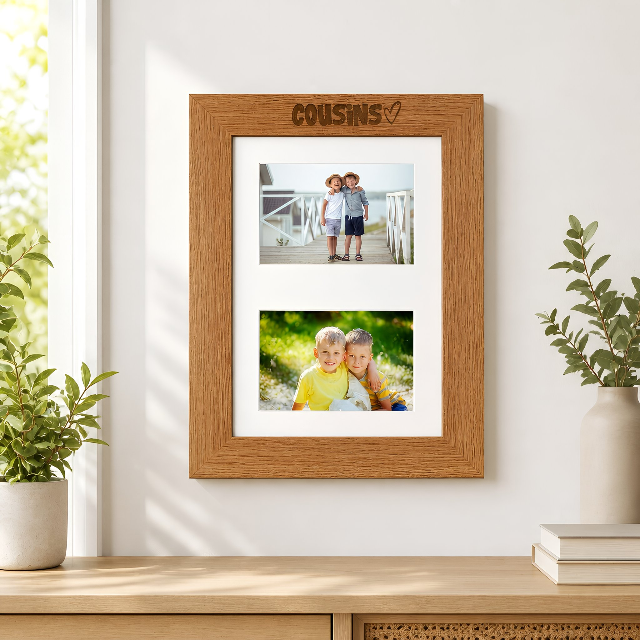 Double Photo Frame, Cousins 6x4 Inch Landscape Oak Wooden Tabletop Photo Frame ukgiftstoreonline