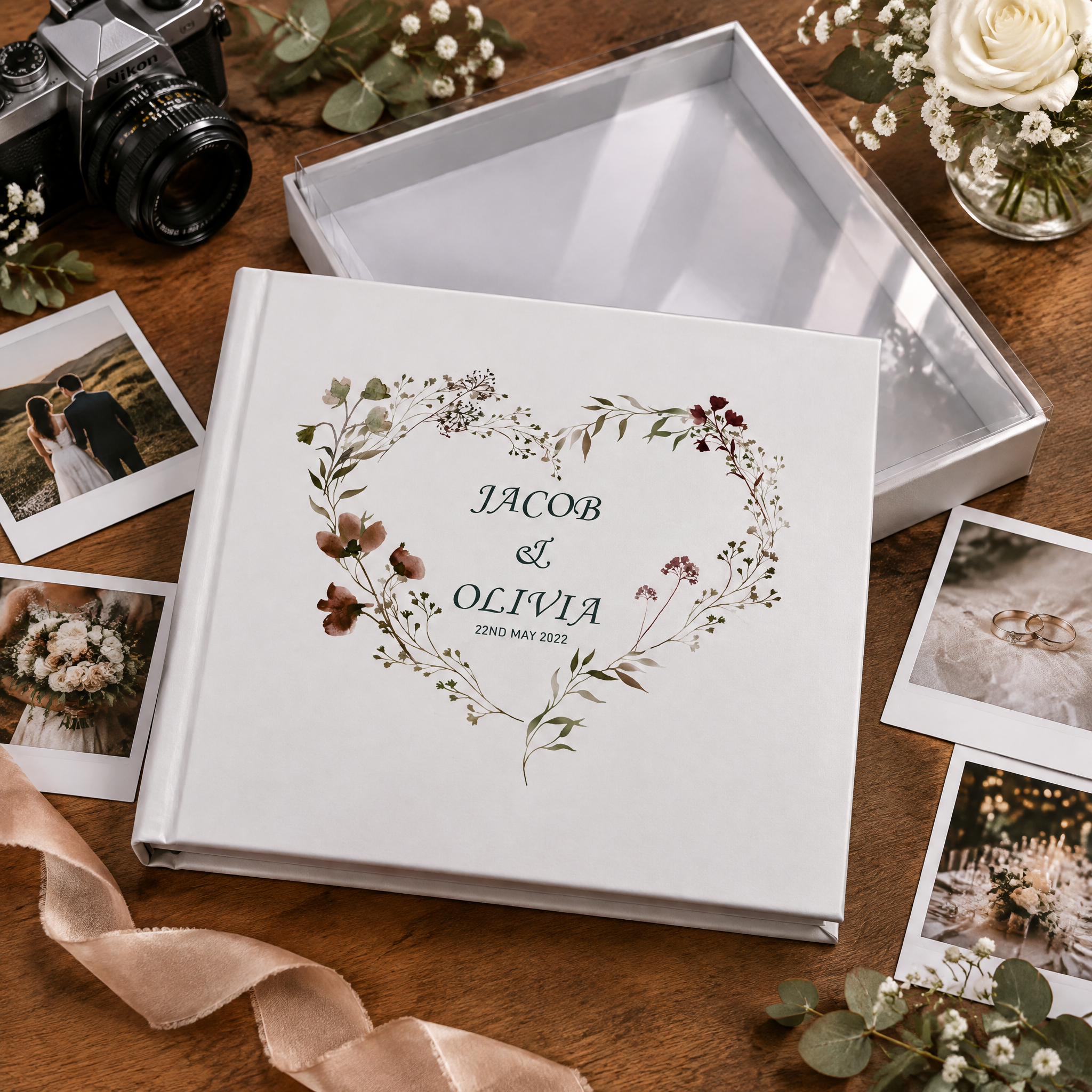 Personalised Wedding Photo Album Gift Watercolour Floral Heart photo album ukgiftstoreonline
