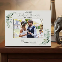 Personalised Wedding Day Photo Frame Gift With Eucalyptus Leaves