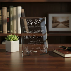 Personalised Engraved Elegant Glass Plaque Engagement Gift