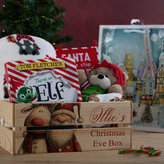 Personalised Christmas Crates With Sant and Reindeer Christmas Eve Box