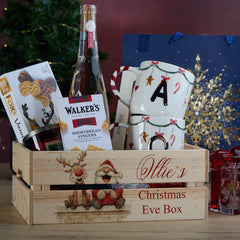 Personalised Christmas Crates With Sant and Reindeer Christmas Eve Box