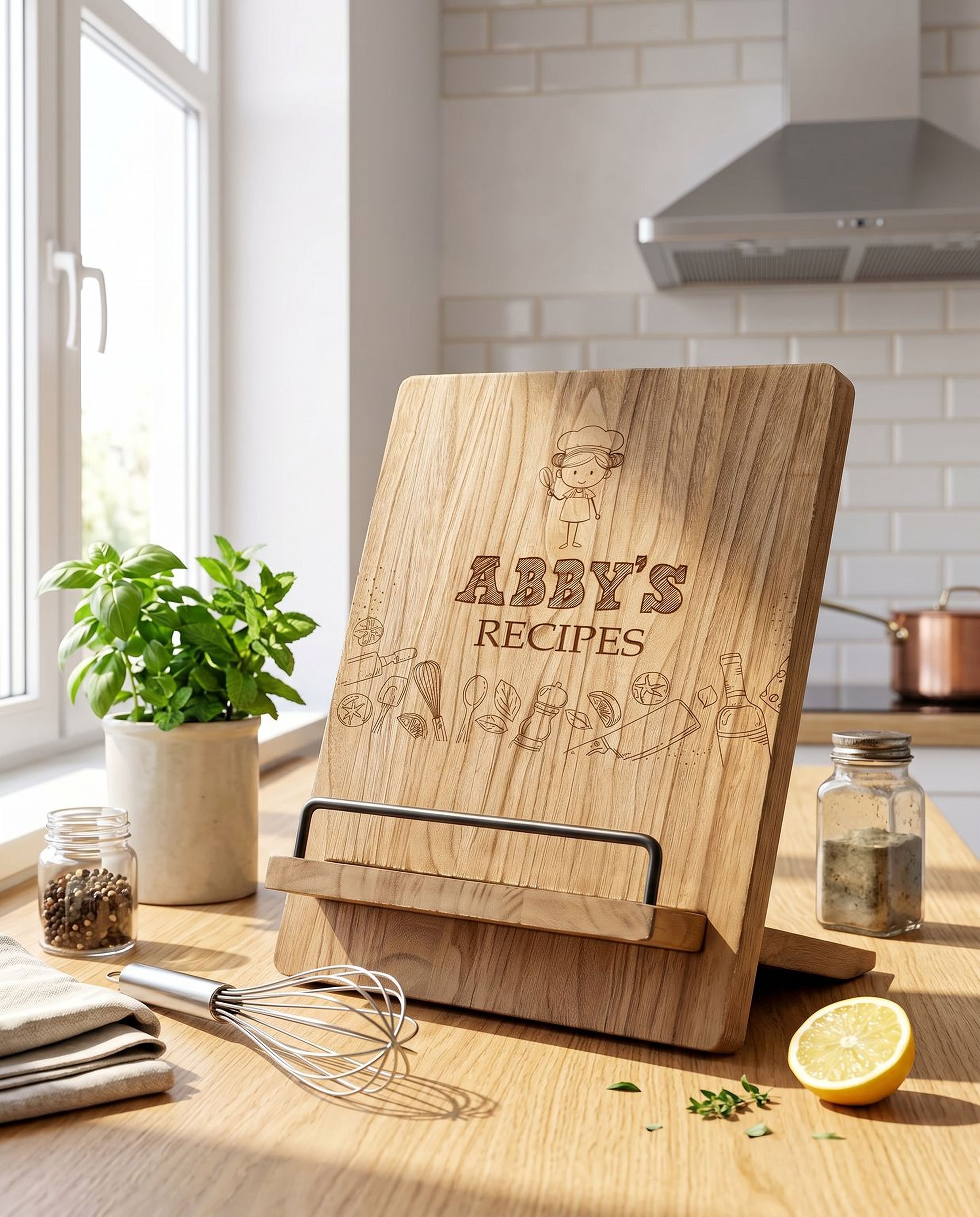 Personalised Recipe Book Stand - Adjustable Wooden Cookbook Holder & Tablet Stand recipe book holder ukgiftstoreonline