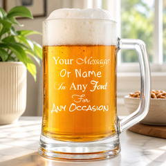 Personalised Engraved Beer Stein Glass, 510ml Capacity, Laser Engraved, Dishwasher Safe, Gift Boxed personalised beer glasses ukgiftstoreonline