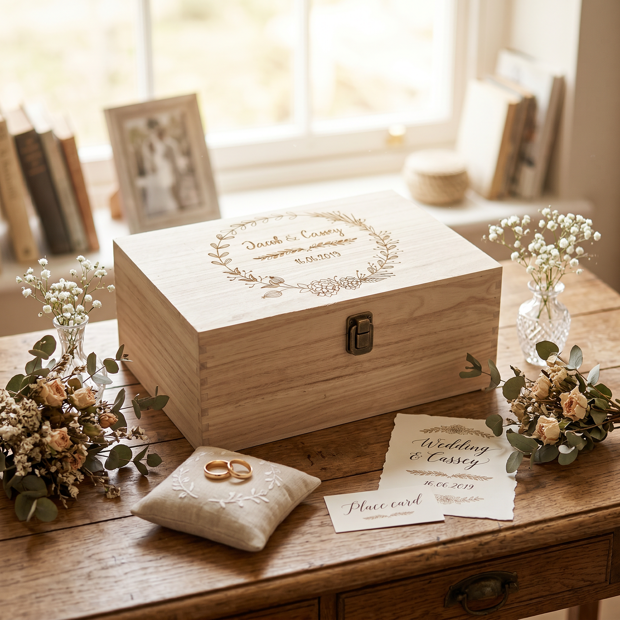 Personalised Large Wedding Memory Box Engraved Gifts Any Name Keepsake Wedding Memory box Raised Words