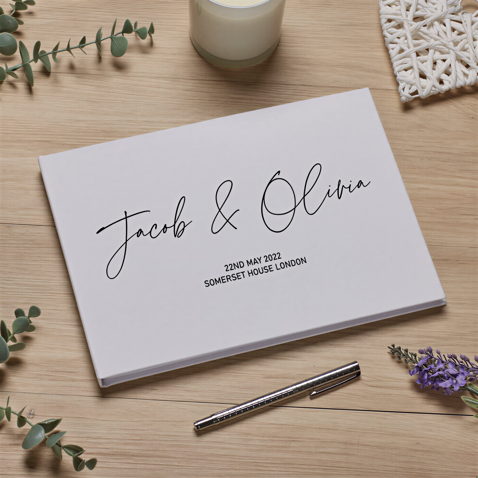 Personalised Wedding Guest Book, Modern Linen Printed, White A4 Guest Book ukgiftstoreonline