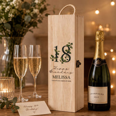 Personalised 18th Birthday Wine or Champagne Box Gift With Leaf Design WI-5 Champagne Bottle Holder ukgiftstoreonline