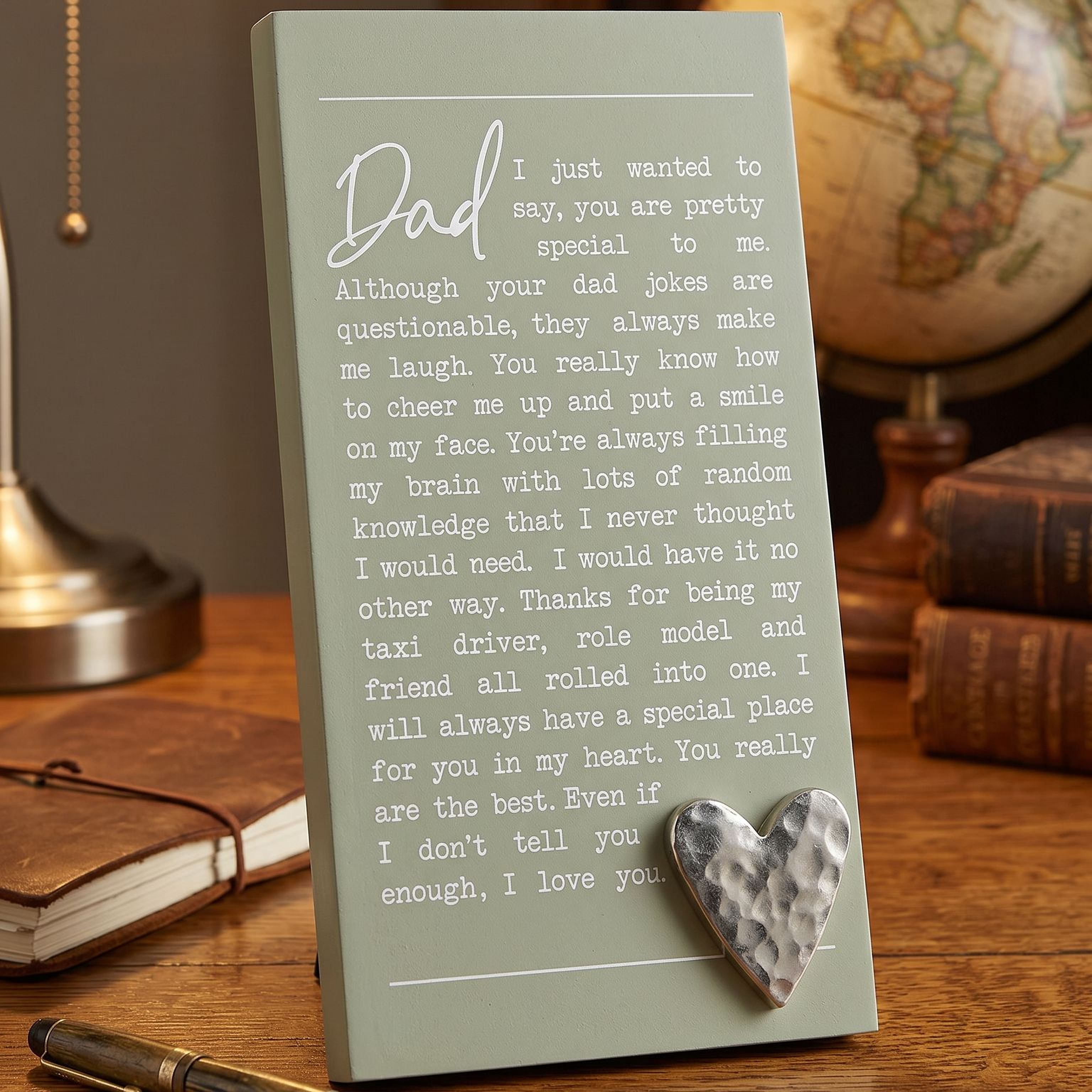 Dad Plaque Gift – Raised Silver Heart Plaque With Sentimental Quote & Elegant Display Nan Photo Frame ukgiftstoreonline