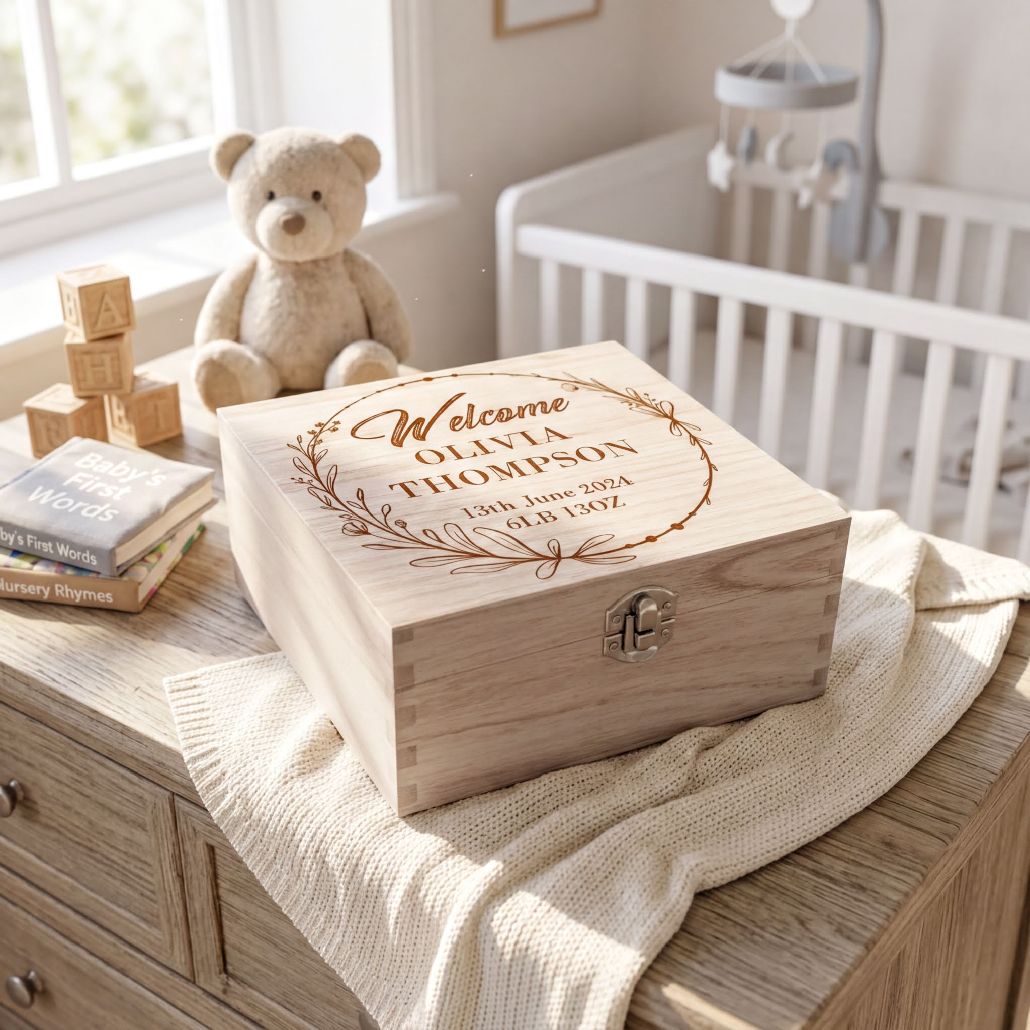 Personalised Wooden Memory Box - Large Hinged Keepsake Chest For Boys & Girls Keepsake Memory Box ukgiftstoreonline